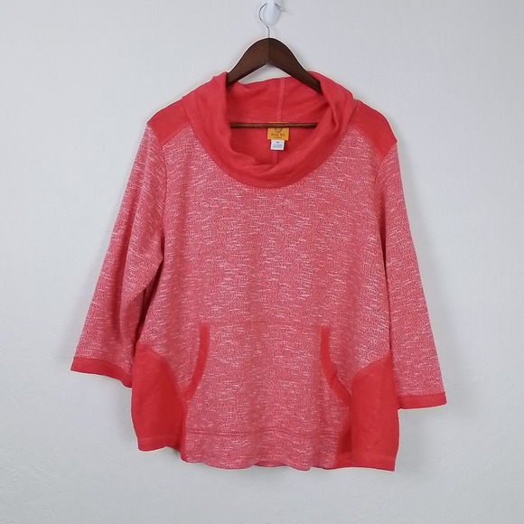 Ruby Rd. Sweaters - Ruby Rd. Woman‎ 1X Knit Cowl Neck Sweater Coral Pink Marled Long Sleeve Pullover